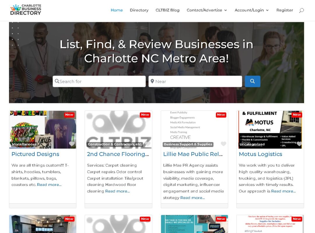 Charlotte Business Directory screenshot highlighting the new businesses that have joined.